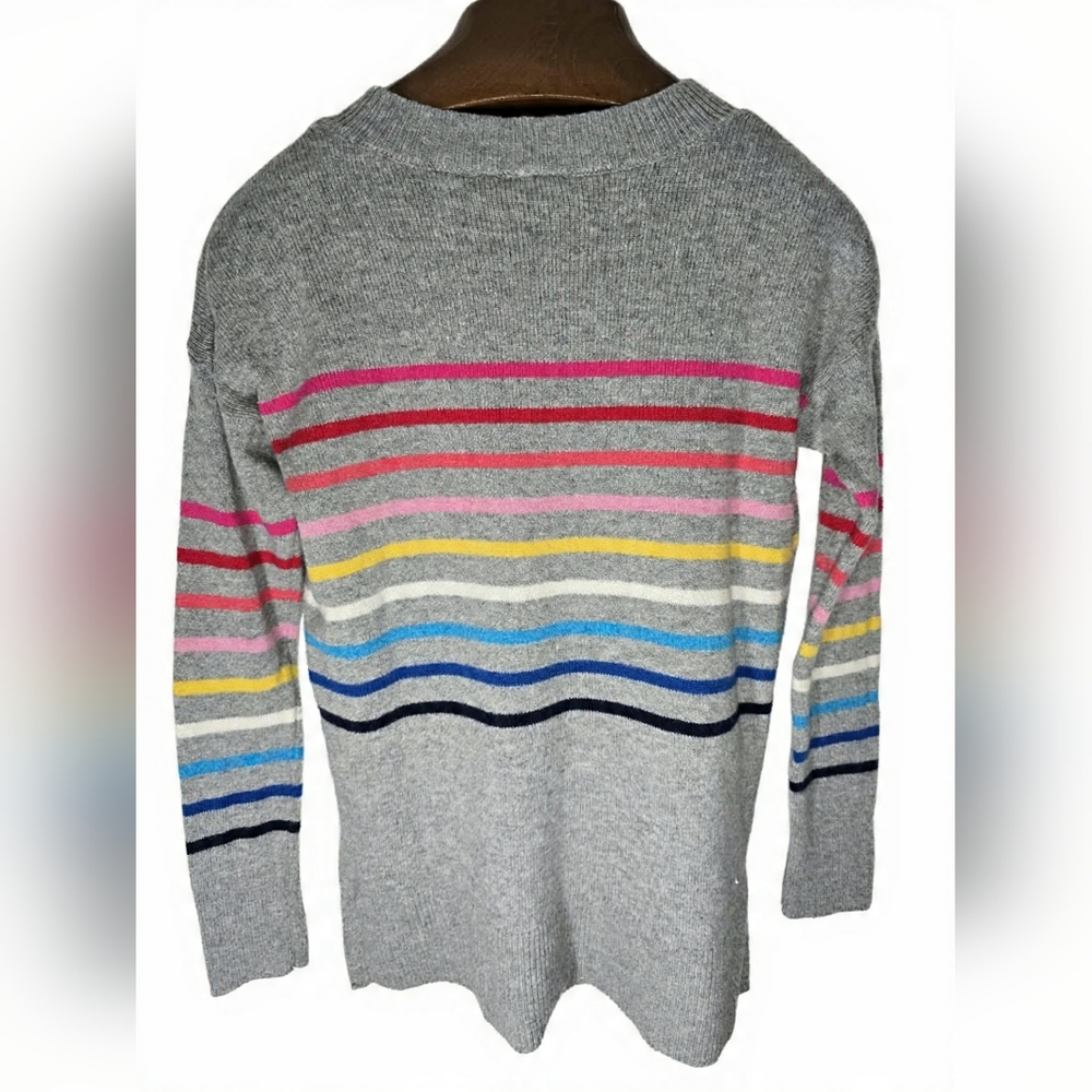 GAP Women's Gray Sweater with Multicolor Stripes Colorful Feastive - Picture 3 of 8